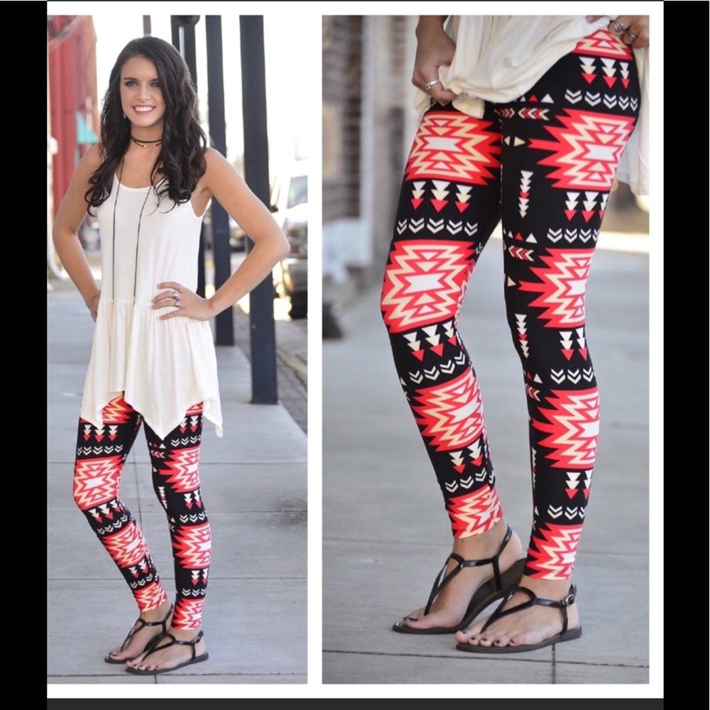 Infinity Raine Flaming Aztec Southwestern Print Leggings